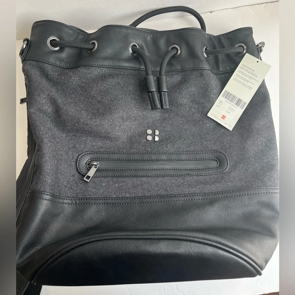 Sweaty Betty Black Luxe Bucket Drawstring Backpack